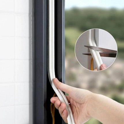 Sealing Strips for Doors and Windows, 250 cm Long, Windproof installed on window frame showing adhesive-backed EPDM foam being pressed into place