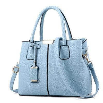 European Style PU Shoulder Messenger Bag With Lychee Pattern - light blue textured PU shoulder messenger bag with top handle and adjustable strap, compact everyday bag