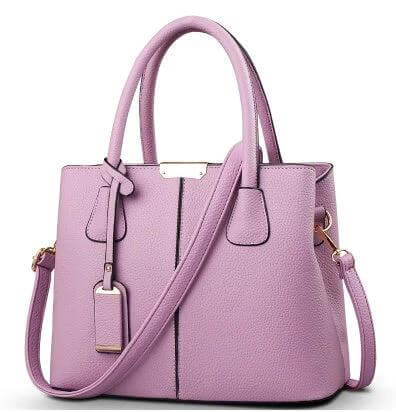 European Style PU Shoulder Messenger Bag With Lychee Pattern pink textured PU leather handbag with top handles and adjustable shoulder strap