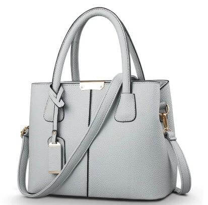 European Style PU Shoulder Messenger Bag With Lychee Pattern - compact grey textured PU handbag with top handle and adjustable crossbody strap