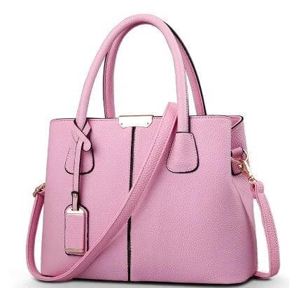 European Style PU Shoulder Messenger Bag With Lychee Pattern pink textured PU handbag with top handles and adjustable shoulder strap for everyday use
