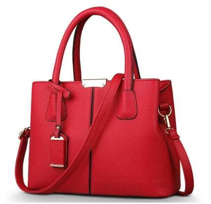 European Style PU Shoulder Messenger Bag With Lychee Pattern red textured PU handbag with top handles and adjustable shoulder strap for daily essentials