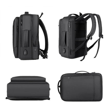 Expandable Business Waterproof Laptop Backpack For Work With USB Port - black expandable 16-inch work travel backpack with side USB port