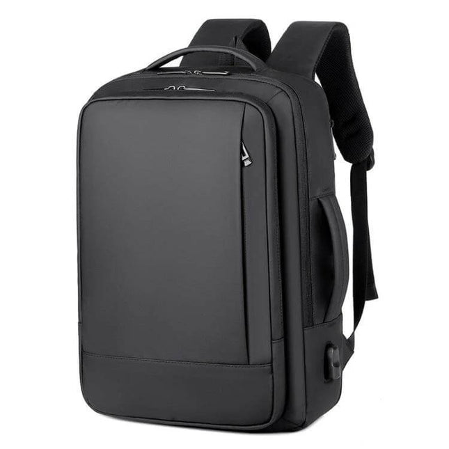 Expandable Business Waterproof Laptop Backpack For Work With USB Port - black expandable business backpack with side USB port and 16-inch laptop compartment