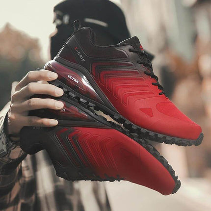 Extra Large Mens Water Repellent Hiking Sneakers For Everyday Use - red breathable mesh low-top with non-slip molded sole