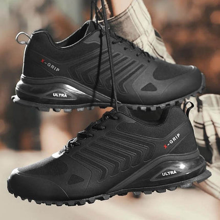 Extra Large Mens Water Repellent Hiking Sneakers For Everyday Use - black breathable mesh low-top hiking sneakers with non-slip molded sole
