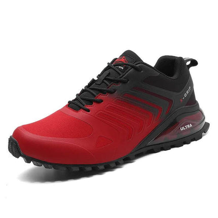 Extra Large Mens Water Repellent Hiking Sneakers For Everyday Use - red breathable mesh low-top hiking sneaker with non-slip molded sole