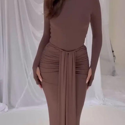 Solid Color Long Sleeve Hip Cover Dress Slim Fit For Weddings