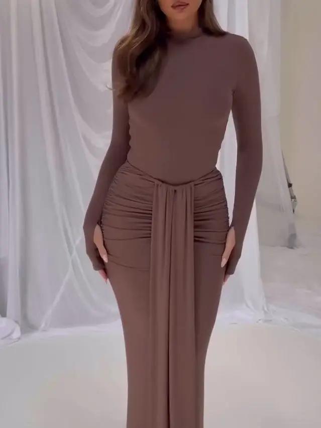 Solid Color Long Sleeve Hip Cover Dress Slim Fit For Weddings