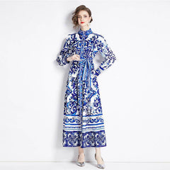 Elegant Long Sleeve Swing Dress with Unique Prints