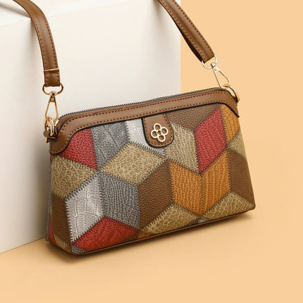 Bohemian Crossbody Bag With Blue Brown Contrast Stitching