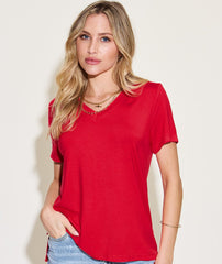 Basic Bae Full Size V-Neck High-Low T-Shirt