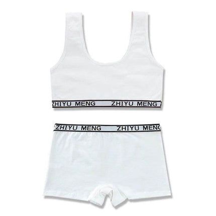 Comfortable Pure Cotton Underwear Set for Children Aged 7-14 - white vest bra and matching shorts, 100% cotton, breathable everyday set