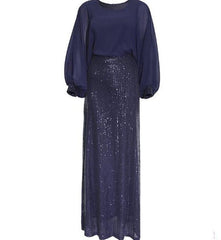 Chic Plus Size African Beaded Chiffon Evening Gown for Special Occasions Navy Blue