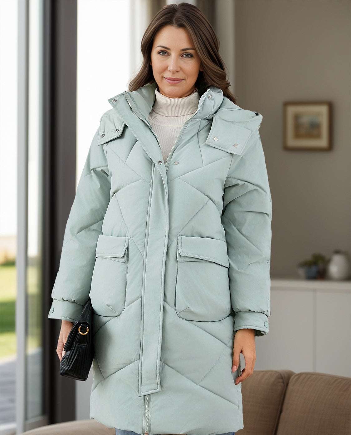 Long Sleeve Longline Hooded Winter Coat with Pockets