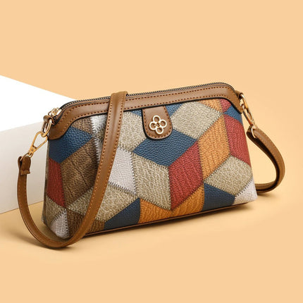 Bohemian Crossbody Bag With Blue Brown Contrast Stitching