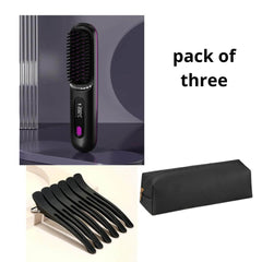 Cordless 2-in-1 Hair Straightening Brush with Fast Heating and USB Charging