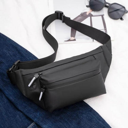 Feihadun Adjustable Oxford Cloth Waist Bag Black For Everyday Use - black adjustable waist bag with multi-layer compartments and zipper pockets