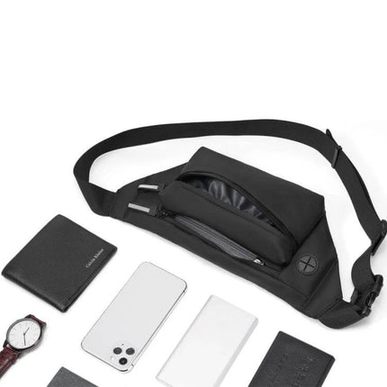 Feihadun Adjustable Oxford Cloth Waist Bag Black For Everyday Use - black waist bag with phone, wallet, power bank and watch, multi-compartment travel organizer