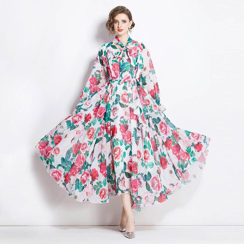 Floral Chiffon A-Line Dress for a Slimming Look