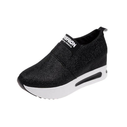 Flat PU Leather Womens Sneakers For Everyday Casual Wear - black low-profile slip-on with cushioned white platform sole