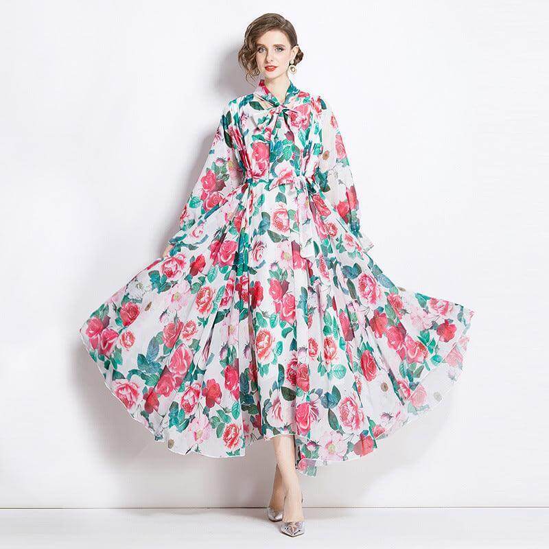 Floral Chiffon A-Line Dress for a Slimming Look Style