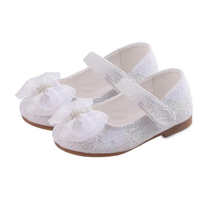 Flower Girl Bow Lace Wedding Shoes In White Or Pink - white lace bow toddler mary jane for weddings and portraits