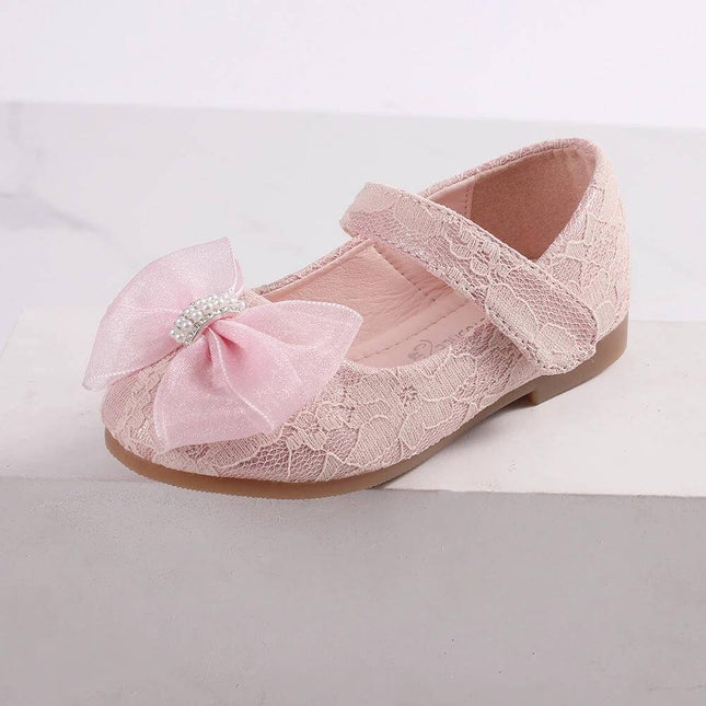 Flower Girl Bow Lace Wedding Shoes In White Or Pink - pink lace bow strap toddler girl dress shoe