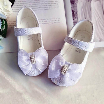 Flower Girl Bow Lace Wedding Shoes In White Or Pink - white lace toddler Mary Jane shoes with bow and rhinestone center for weddings