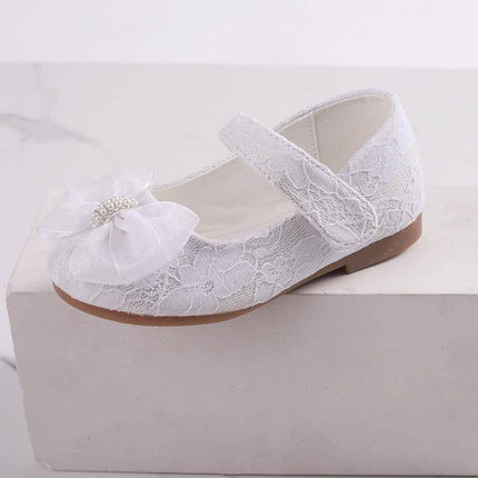 Flower Girl Bow Lace Wedding Shoes In White Or Pink - white lace bow toddler dress shoe for weddings and baptisms