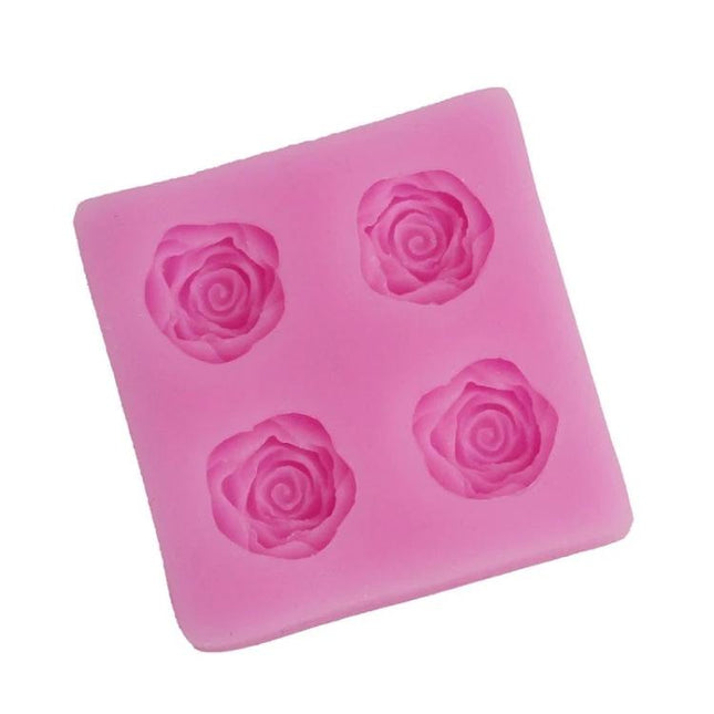 Flower Silicone Mould For Soap And Fondant Decoration - pink 4-cavity rose silicone mold for soap, fondant and craft decorations