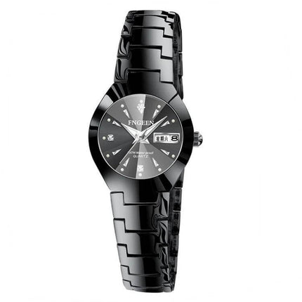 FNGEEN Women's Steel Strap Quartz Watch With Calendar Brown Dial black steel strap slim 22mm office casual travel water-resistant