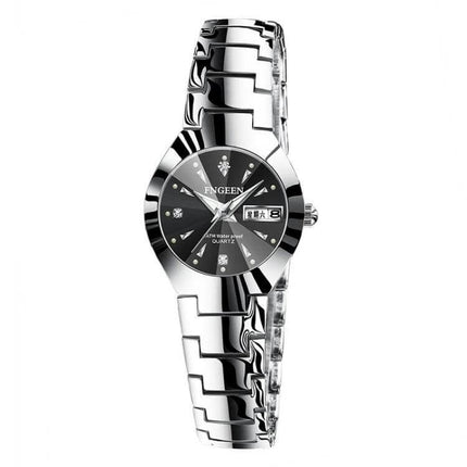FNGEEN Women's Steel Strap Quartz Watch With Calendar Brown Dial slim 22mm brown dial steel-alloy strap for daily office and travel