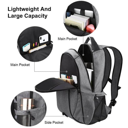 Foldable Solar Laptop Backpack With USB Charging On The Go gray foldable solar laptop backpack open showing main pockets, side pocket and storage organization