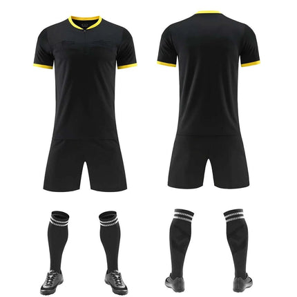 Football Referee Uniform Set Bamboo Fiber Match Shirt Yellow black referee kit front and back with socks and shorts
