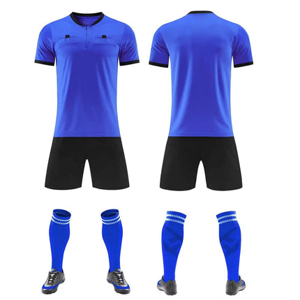 Football Referee Uniform Set Bamboo Fiber Match Shirt Yellow - blue referee kit front and back with shorts and socks