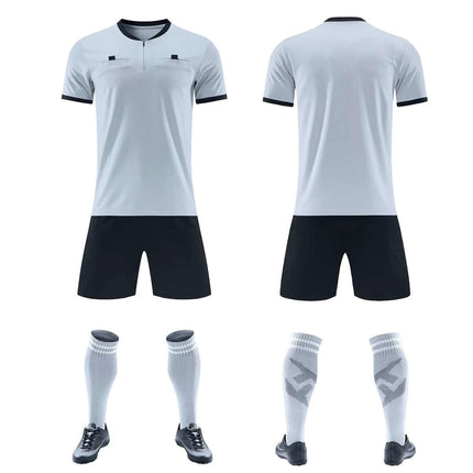 Football Referee Uniform Set Bamboo Fiber Match Shirt Yellow - white referee kit front and back with shorts and socks