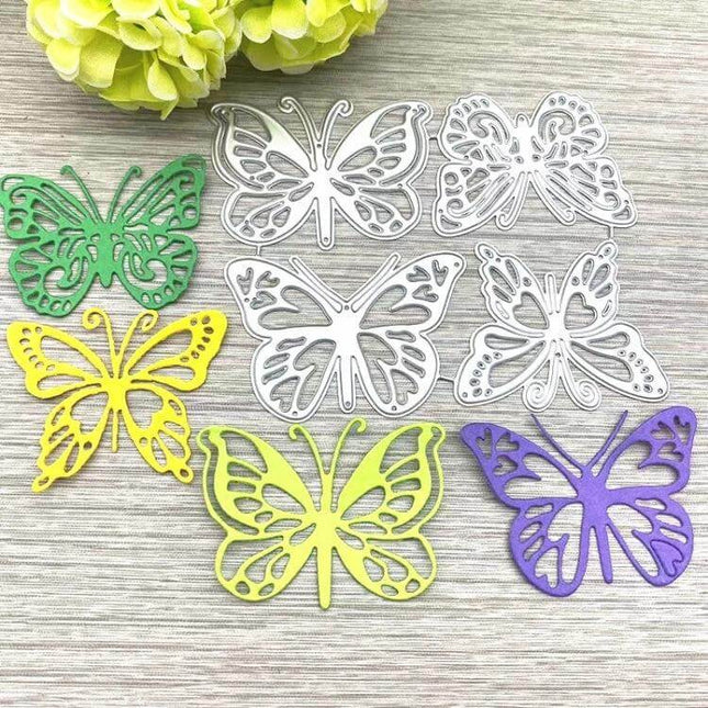 Four Butterflies Embossing Die 120x97mm For Scrapbooking - carbon steel butterfly embossing dies with colorful paper cutouts for cards and albums