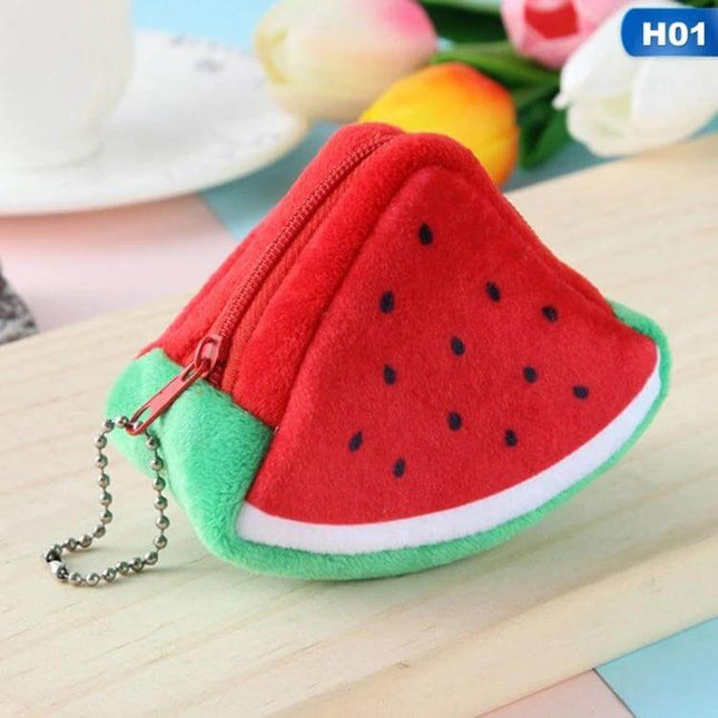 Fruit Plush Coin Purse For Girls Gift Everyday Use - red watermelon slice plush coin purse with zipper and keychain