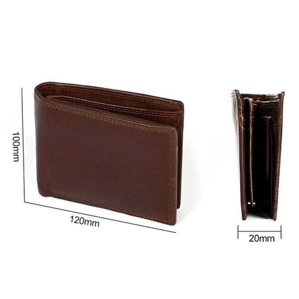 Leather RFID Wallet Clutch For Men With Card Slots Everyday Carry - brown full-grain cowhide compact wallet 120x100x20mm with RFID protection