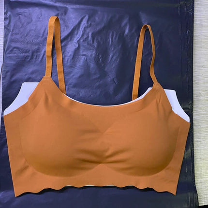 Gather Sports Bra For Women, Big Size, Daily Workout Support - vest-style seamless full-coverage nylon blend sports bra in rust orange