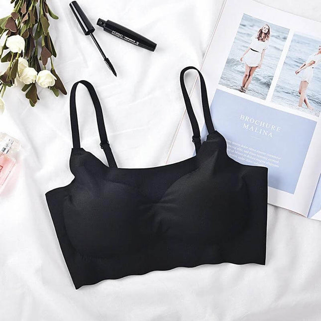 Gather Sports Bra For Women, Big Size, Daily Workout Support - black seamless vest-style full-coverage sports bra for gym, yoga, cardio