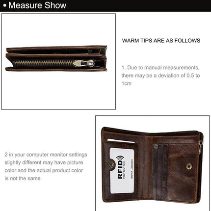 Leather Wallet Antimagnetic RFID For Men Everyday Use - brown genuine leather bifold with zipper pocket and RFID card slot, ideal for commuters and travelers