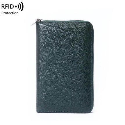 Leather Belly Passport Bag With RFID Wallet For Travel - textured genuine leather zippered passport holder with RFID protection, compact travel organizer