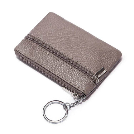 Leather Mini Wallet With Zipper Coin Purse And Card Holder - compact genuine leather wallet with zippered coin pocket and keyring