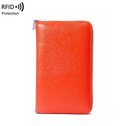 Leather Belly Passport Bag With RFID Wallet For Travel - orange textured genuine leather zip wallet for passport, cards and cash, RFID protection