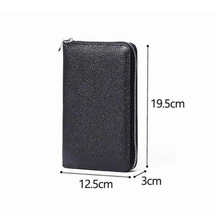 Leather Belly Passport Bag With RFID Wallet For Travel - black textured genuine leather passport bag 19.5x12.5x3cm with zipper and RFID wallet protection