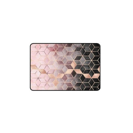 Geometric Pattern Bedroom Door Rug For Bedroom Decor 40x60cm - rectangular polyester bedroom door rug with pink and black geometric hexagon pattern and non-slip backing