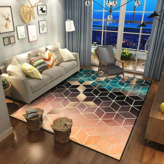Geometric Pattern Bedroom Door Rug For Bedroom Decor 40x60cm - rectangular polyester geometric motif rug with non-slip backing for bedroom or entryway