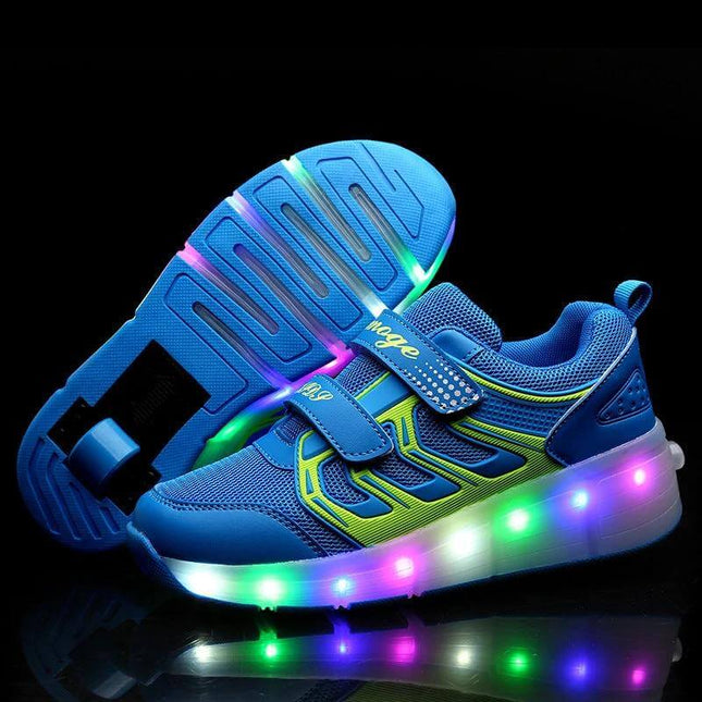 Girls Roller Skates With PU Wheels For Casual Outdoor Fun - blue light-up kids double-wheel skate sneakers for park and neighborhood rides